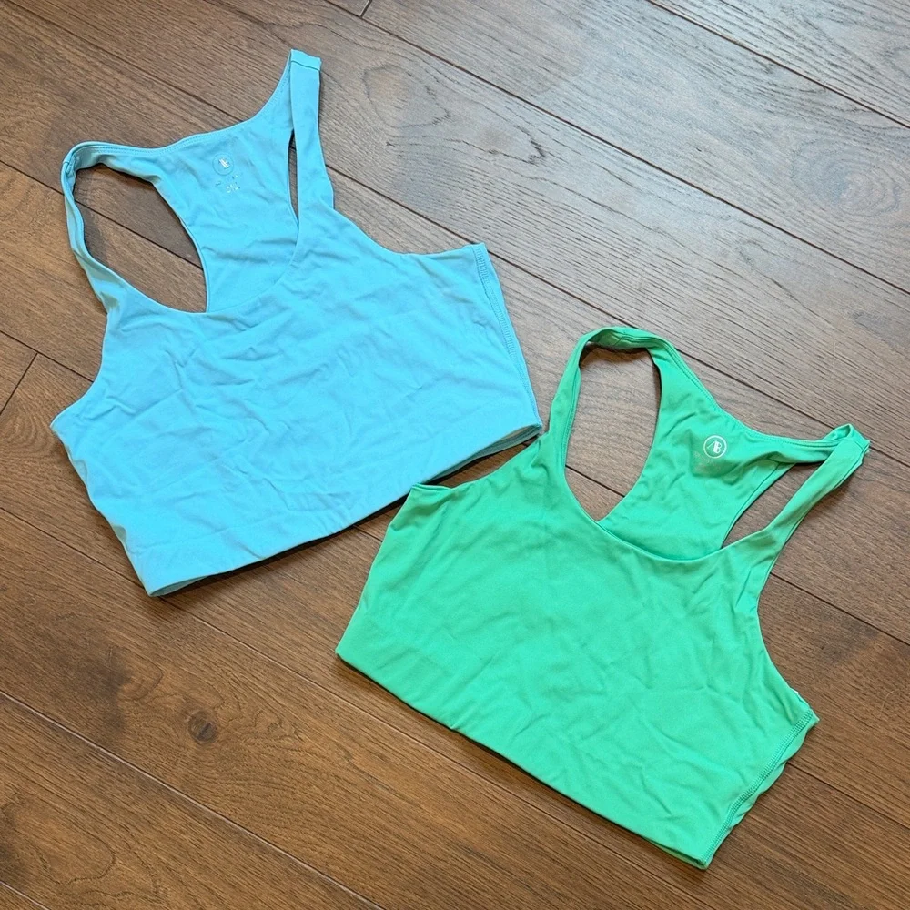 Addison Bay Women's Smooth Sport Arch Racerback Sports Bra Medium Blue and Green - Picture 1 of 7